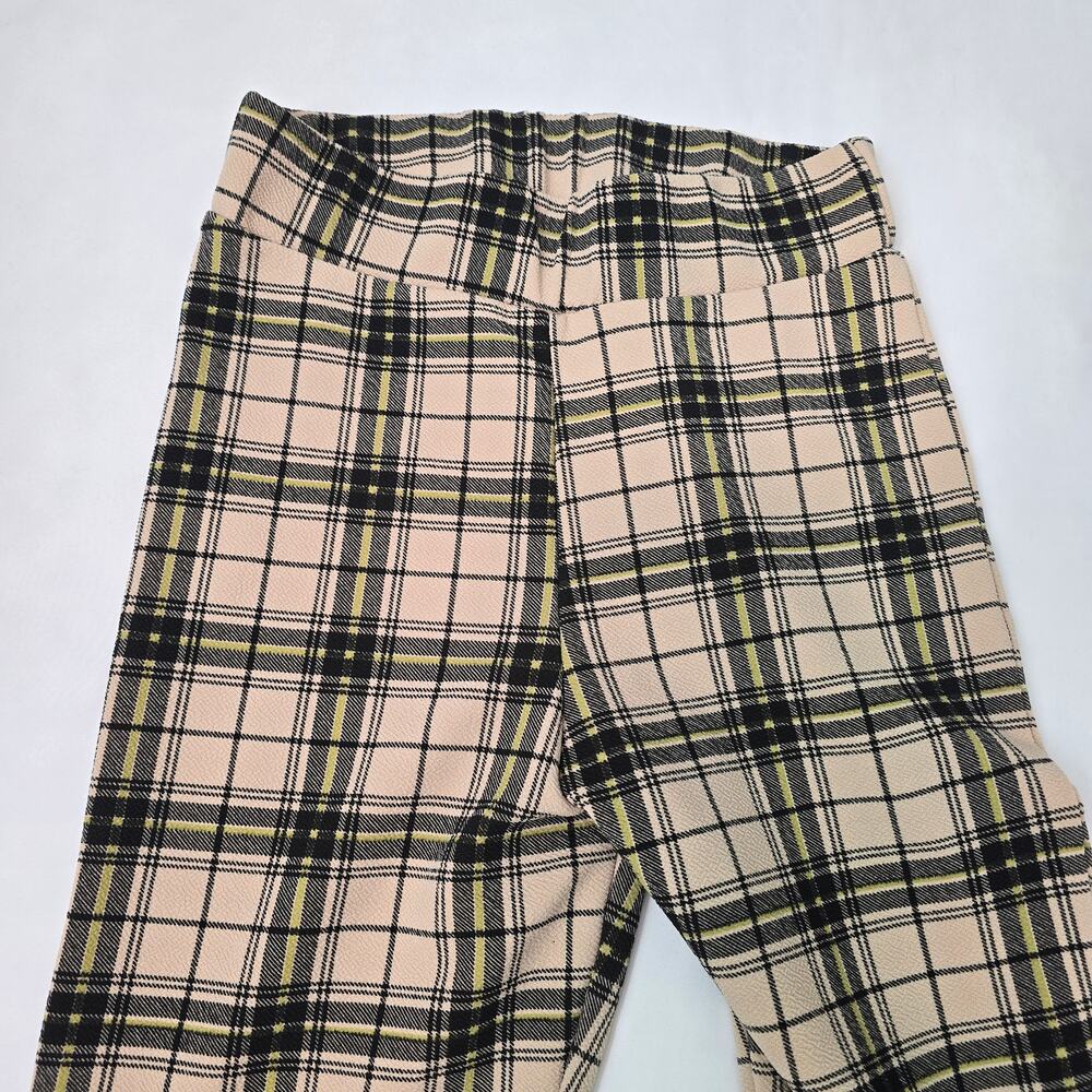 Nasty Gal Beige Plaid Skinny Pull On Pants High Waist Stretch Tartan LeggingsNWT